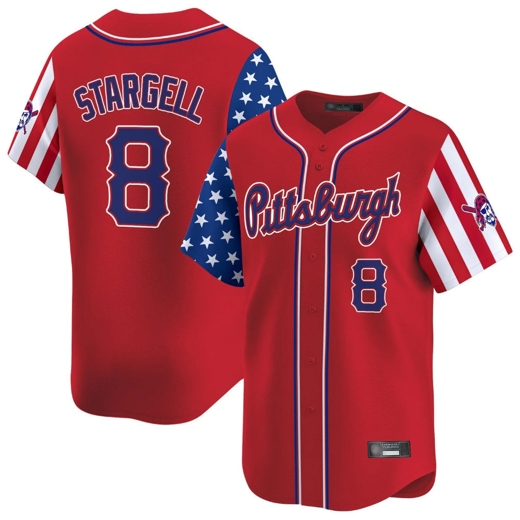 Fenge P.Pirates #8 Willie Stargell Player Red 2025 Independence Day Vapor Premier Limited Stitched Jerseys