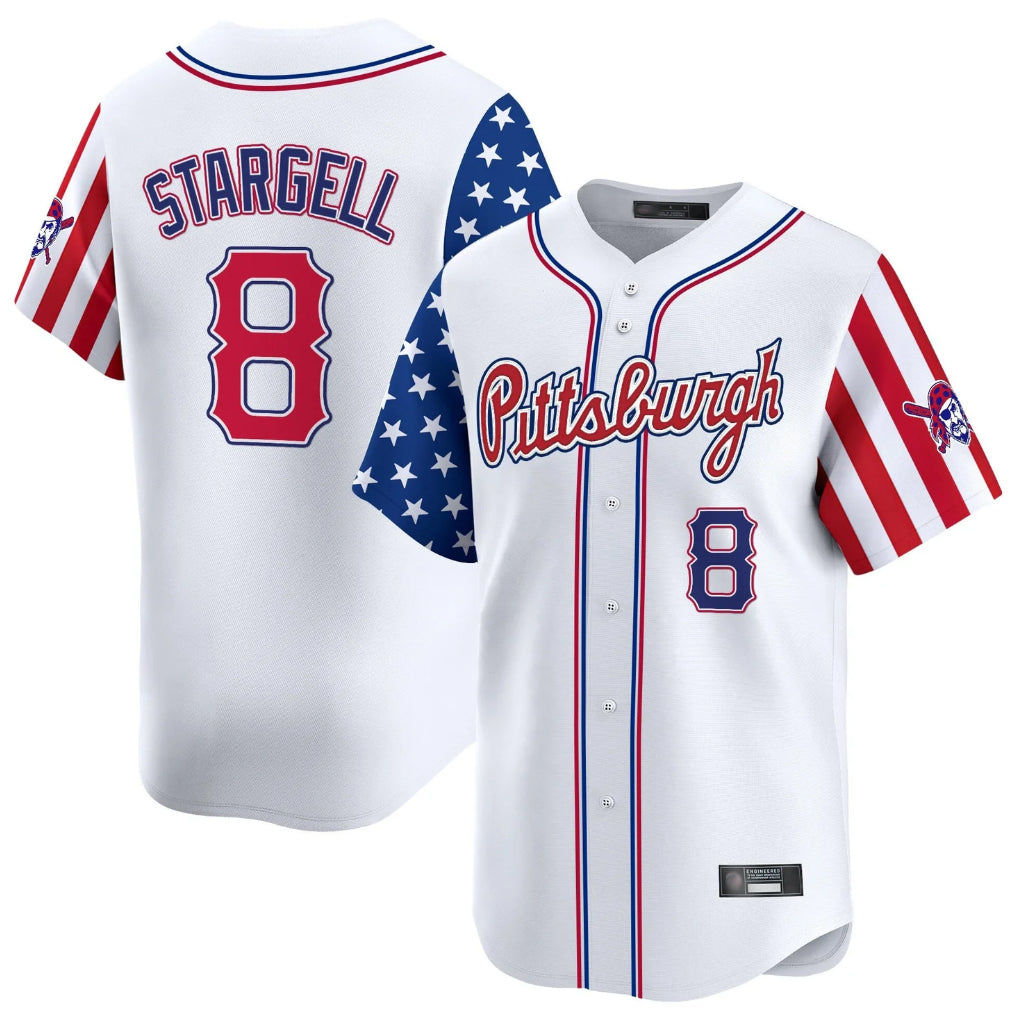 Fenge P.Pirates #8 Willie Stargell Player White 2025 Independence Day Vapor Premier Limited Stitched Jerseys