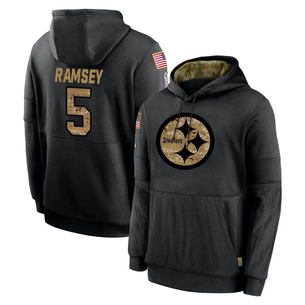 Fenge P.Steelers #5 Jalen Ramsey Player Black Salute to Service Hoodies Limited Game Stitched Jerseys
