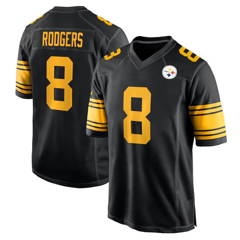 Fenge P.Steelers #8 Aaron Rodgers Player Black Color Rush Home Game Stitched Jerseys