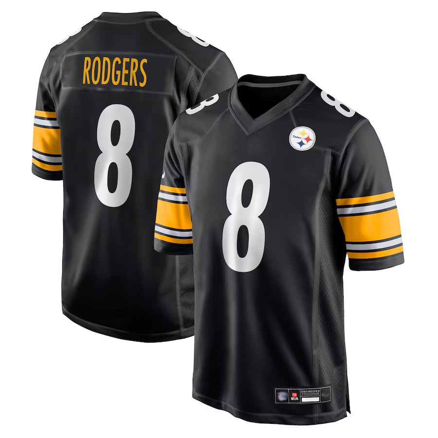 Fenge P.Steelers #8 Aaron Rodgers Player Black Replica Game Stitched Jerseys