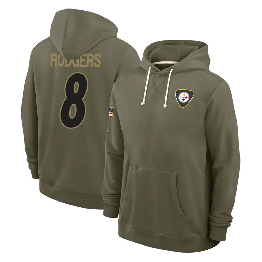 Fenge P.Steelers #8 Aaron Rodgers Player Olive Salute to Service Pullover Hoodies Limited Stitched Jerseys