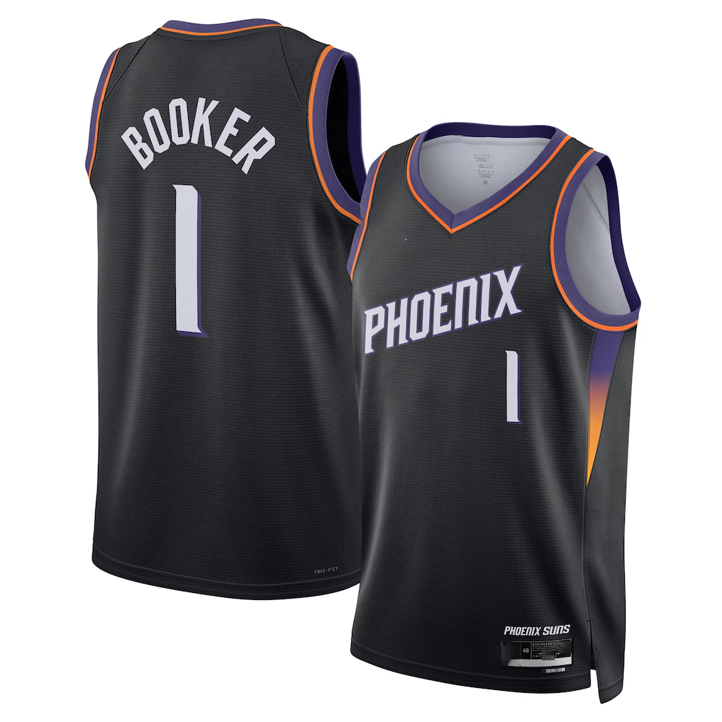 Fenge P.Sunss #1 Devin Booker Black Swingman Jerseys - Statement Edition