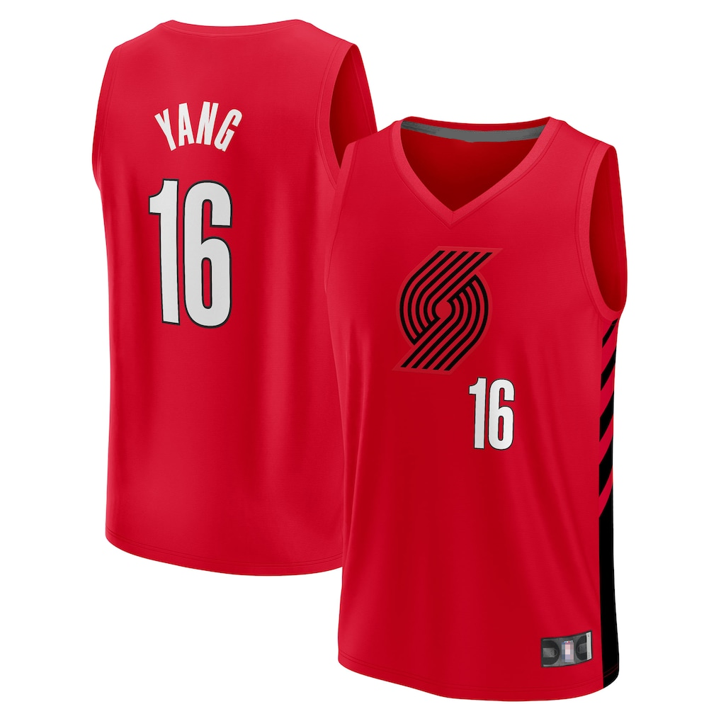 Fenge PT.Blazers #16 Yang Hansen Fanatics Red Fast Break Replica Jerseys - Statement Edition