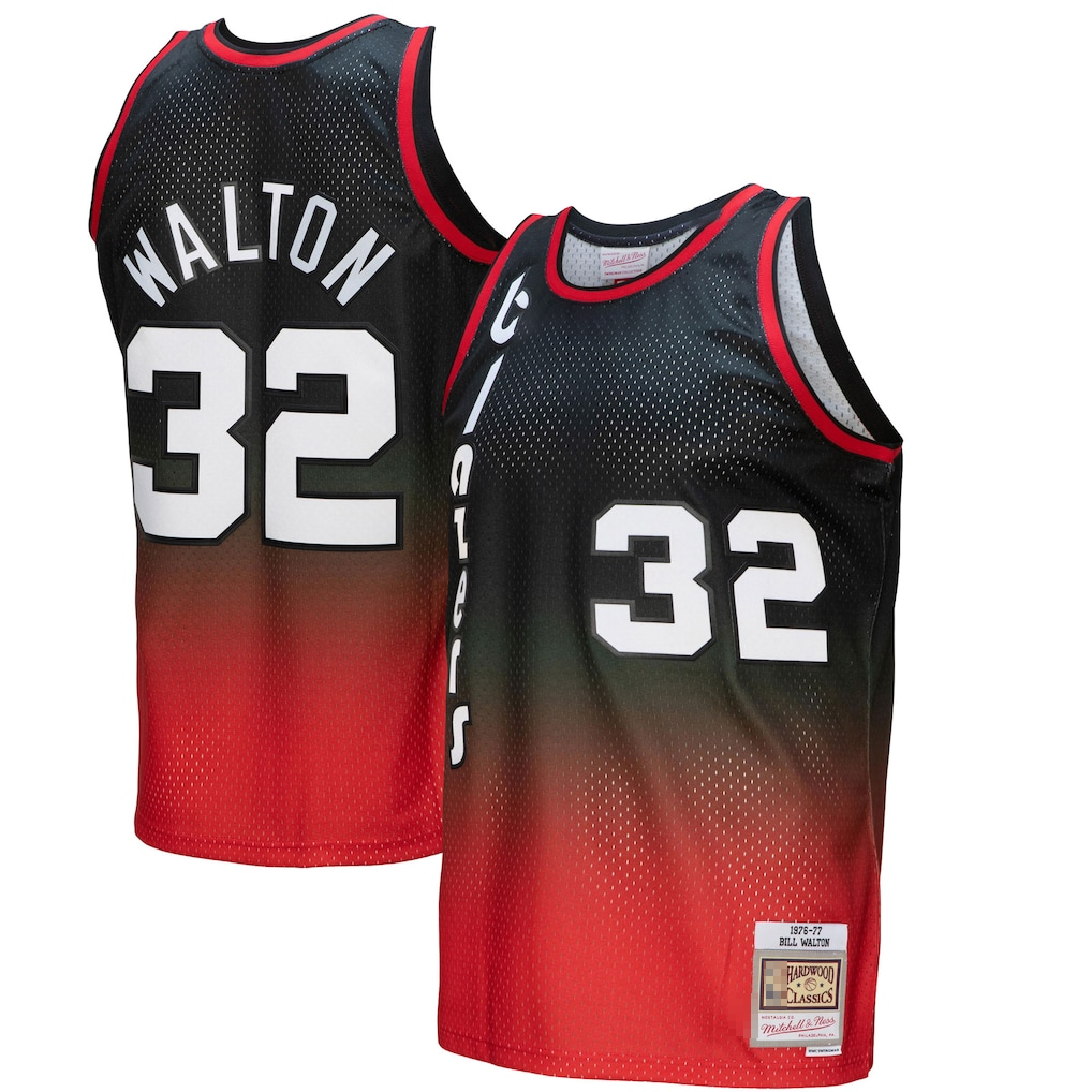 Fenge PT.Blazers #32 Bill Walton Mitchell & Ness RedBlack 1976--1977 Hardwood Classics Fadeaway Swingman Player Jerseys