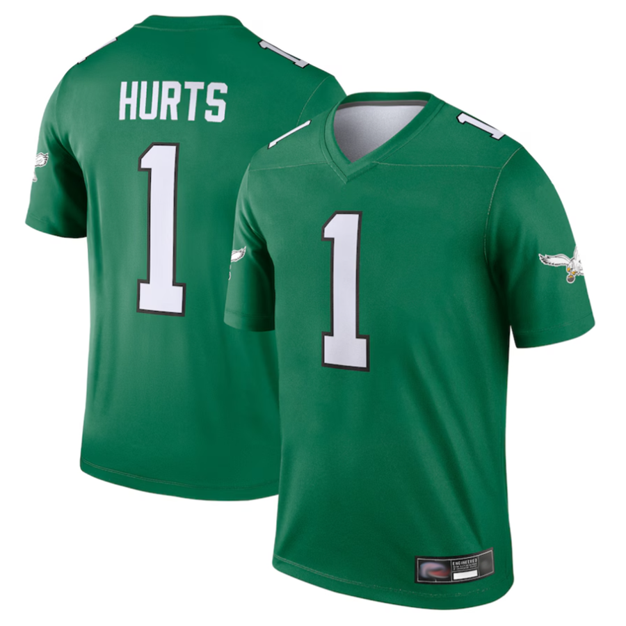 Fenge P,Eagles #1 Jalen Hurts Player Kelly Green Legend Stitched Jerseys
