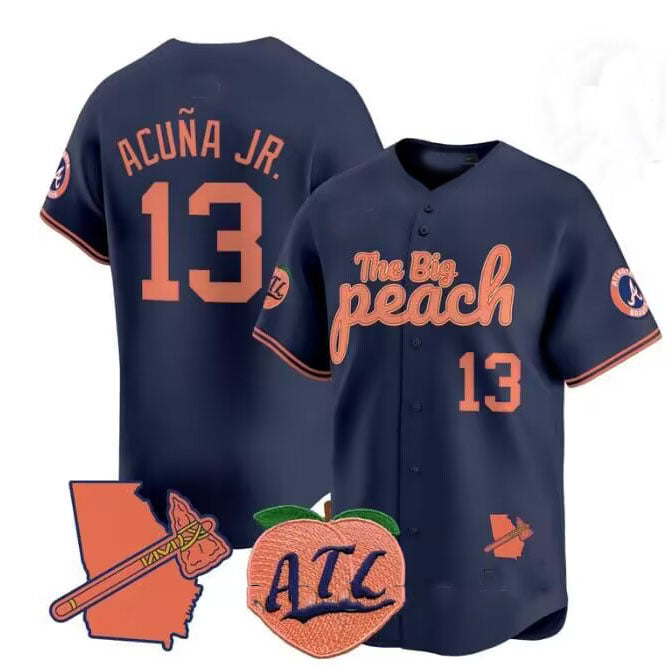 Fenge A.Braves #13 Ronald Acuna Jr. NavyThe Big Peach Vapor Stitches Personalized Jersey