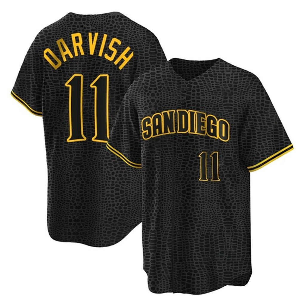 Fenge S.Diego Padres #11 Yu Darvish Player Black Snake Skin City Home Game Stitched Jerseys