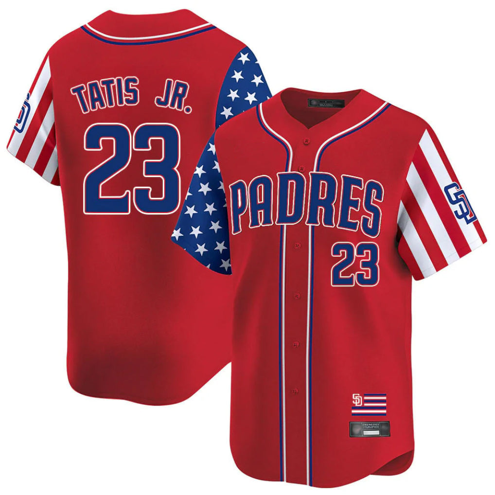 Fenge S.Diego Padres #23 Fernando Tatis Jr Player Red Independence Day Home Limited Stitched Jerseys