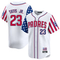 Fenge S.Diego Padres #23 Fernando Tatis Jr Player White Independence Day Home Limited Stitched Jerseys
