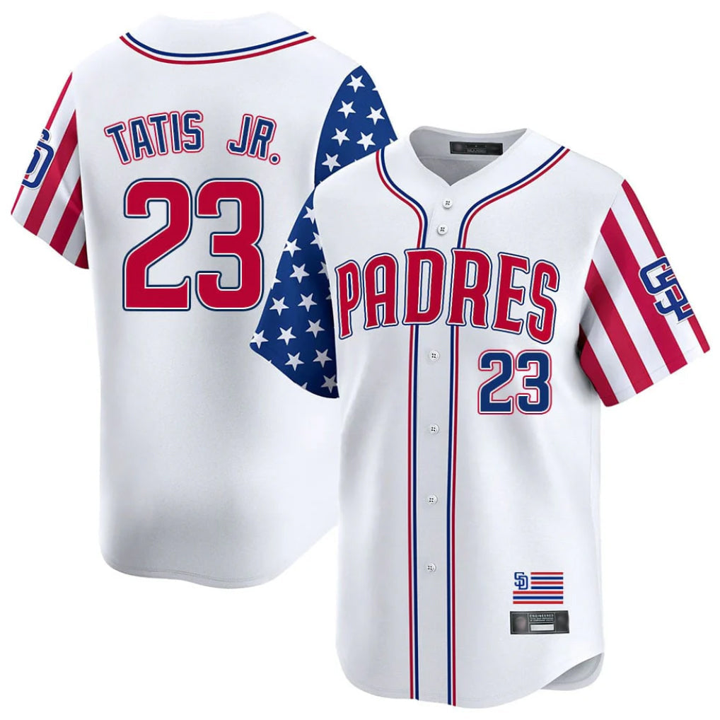 Fenge S.Diego Padres #23 Fernando Tatis Jr Player White Independence Day Home Limited Stitched Jerseys