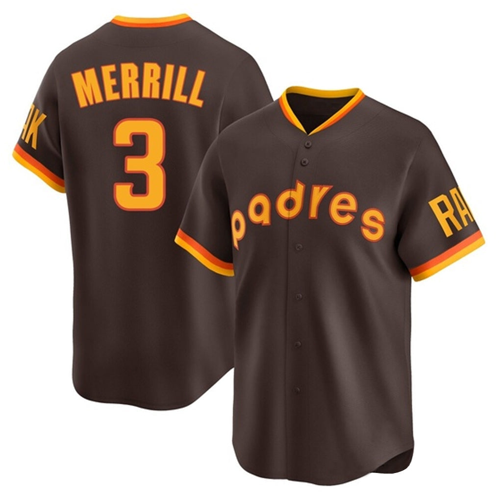 Fenge S.Diego Padres #3 Jackson Merrill Player Brown Home Cooperstown Collection Replica Game Stitched Jerseys