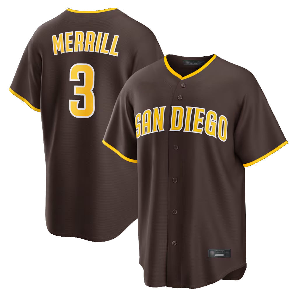 Fenge S.Diego Padres #3 Jackson Merrill Player Brown Home Game Stitched Jerseys