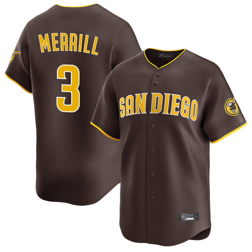 Fenge S.Diego Padres #3 Jackson Merrill Player Brown Home Limited Stitched Jerseys
