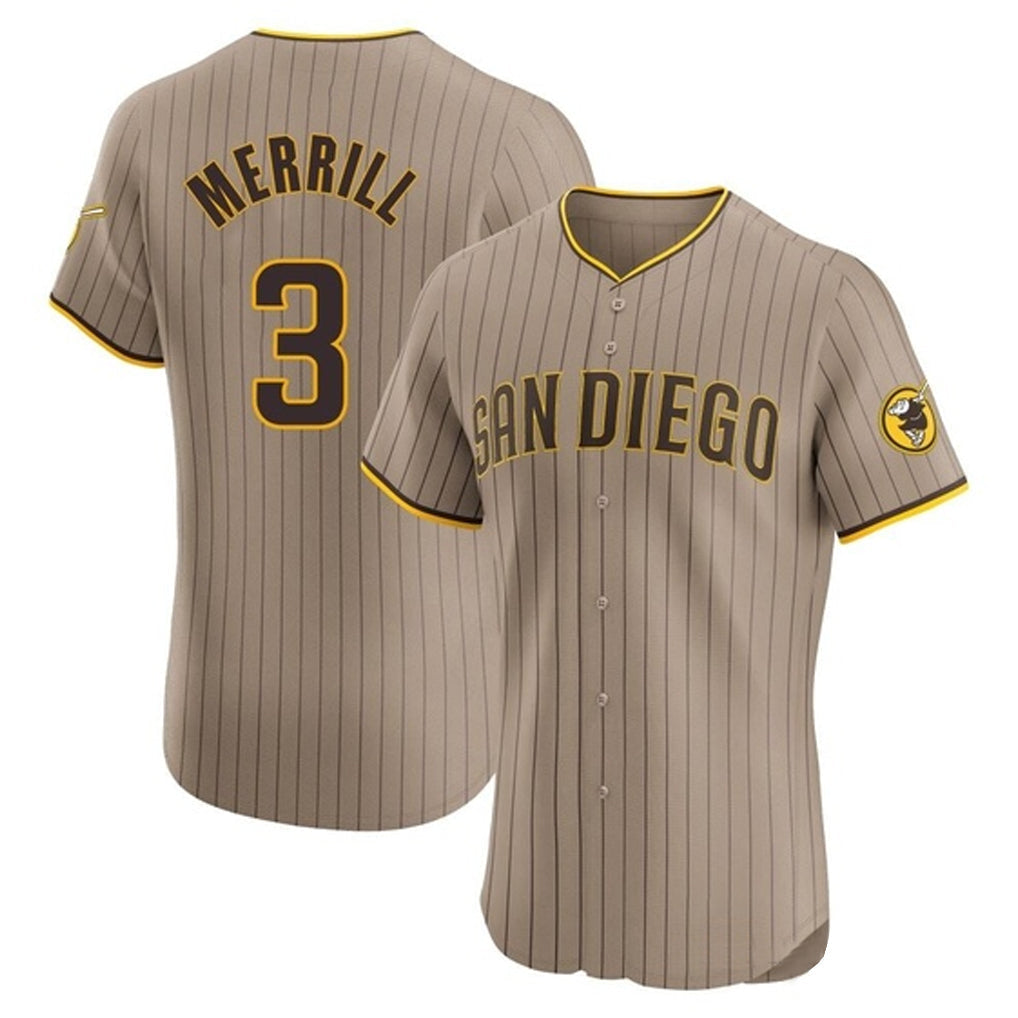 Fenge S.Diego Padres #3 Jackson Merrill Player Khaki Home Limited Elite Stitched Jerseys