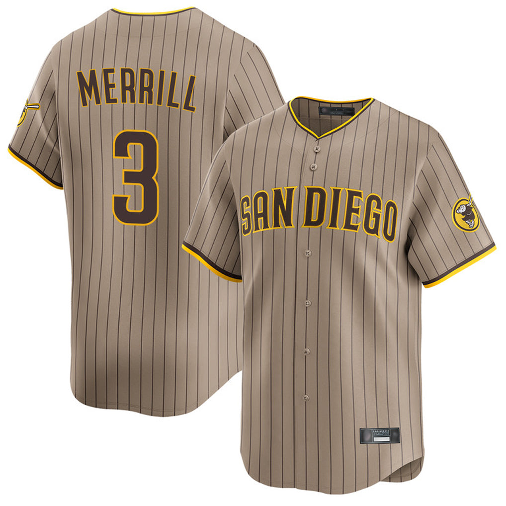 Fenge S.Diego Padres #3 Jackson Merrill Player Khaki Home Limited Stitched Jerseys