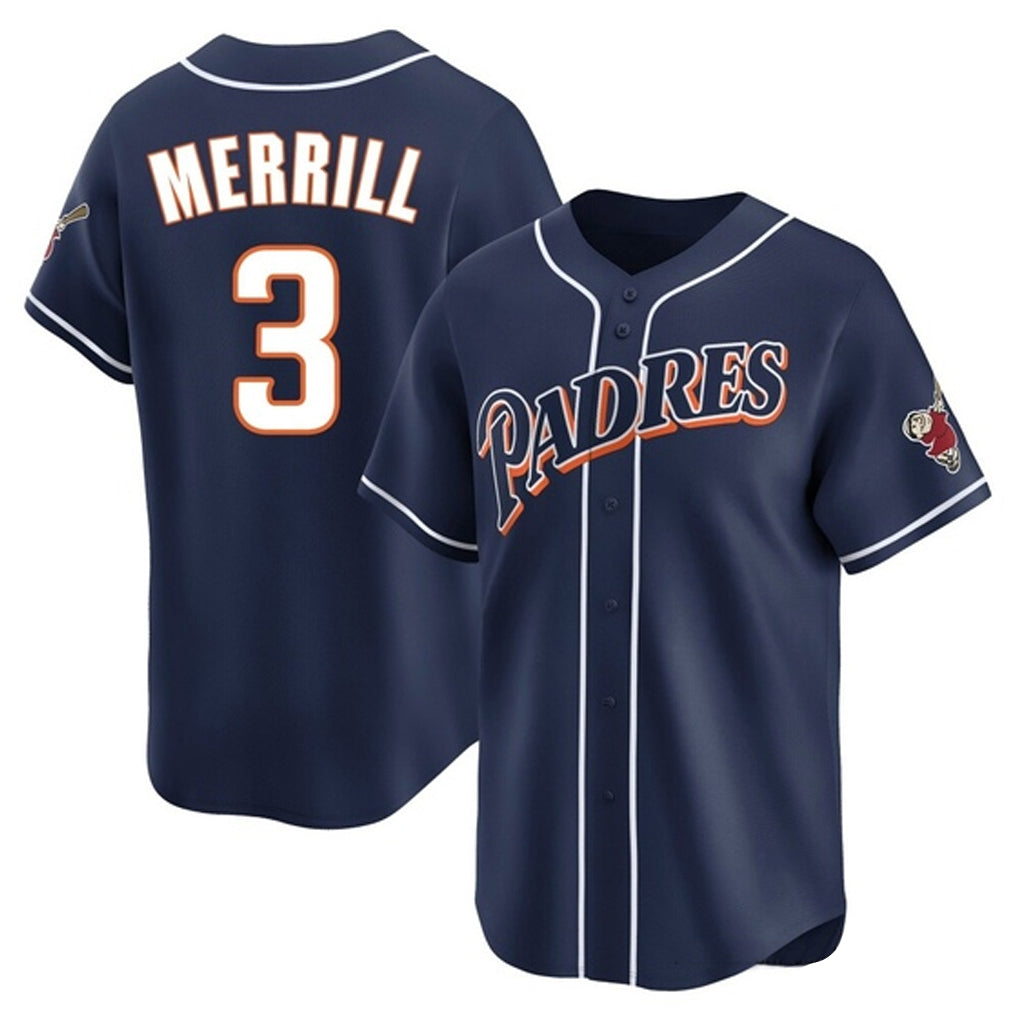Fenge S.Diego Padres #3 Jackson Merrill Player Navy Cooperstown Collection Limited Home Stitched Jerseys