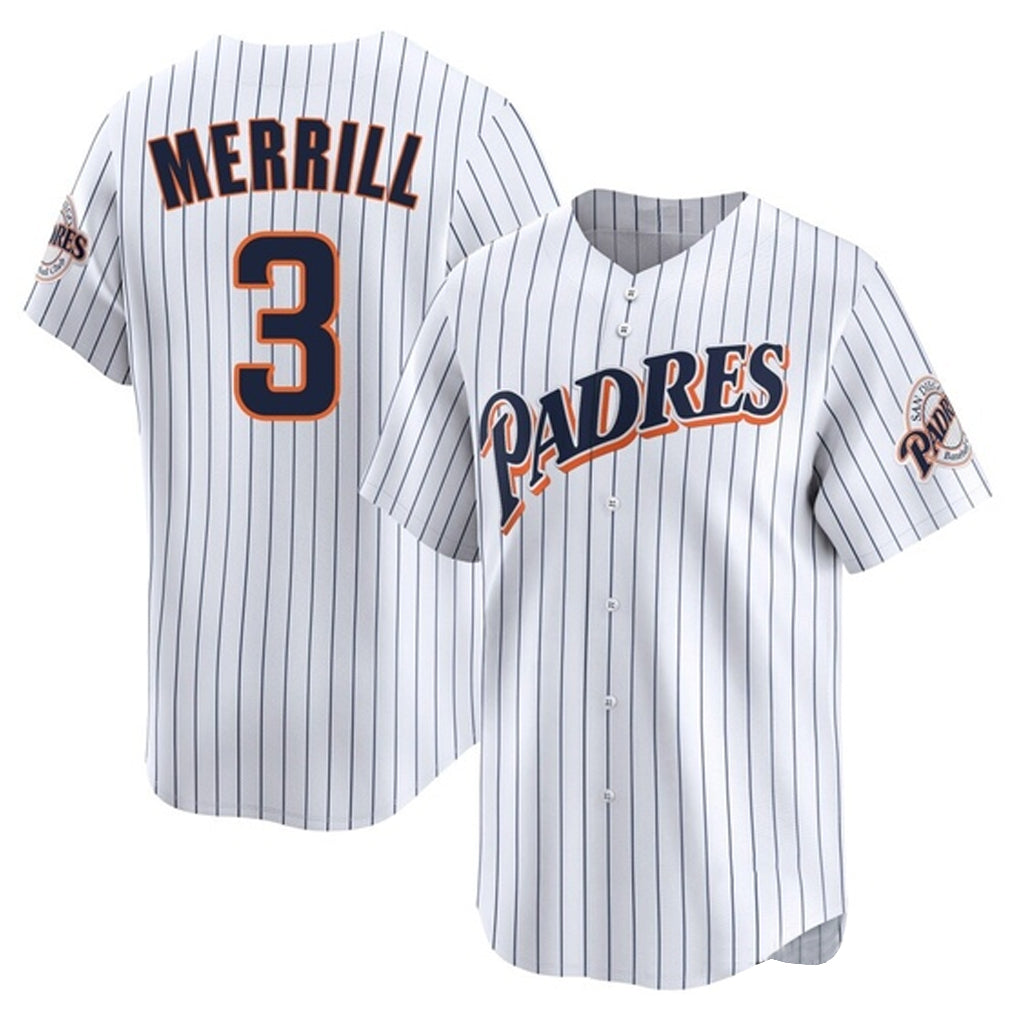 Fenge S.Diego Padres #3 Jackson Merrill Player White Cooperstown Collection Limited Home Stitched Jerseys