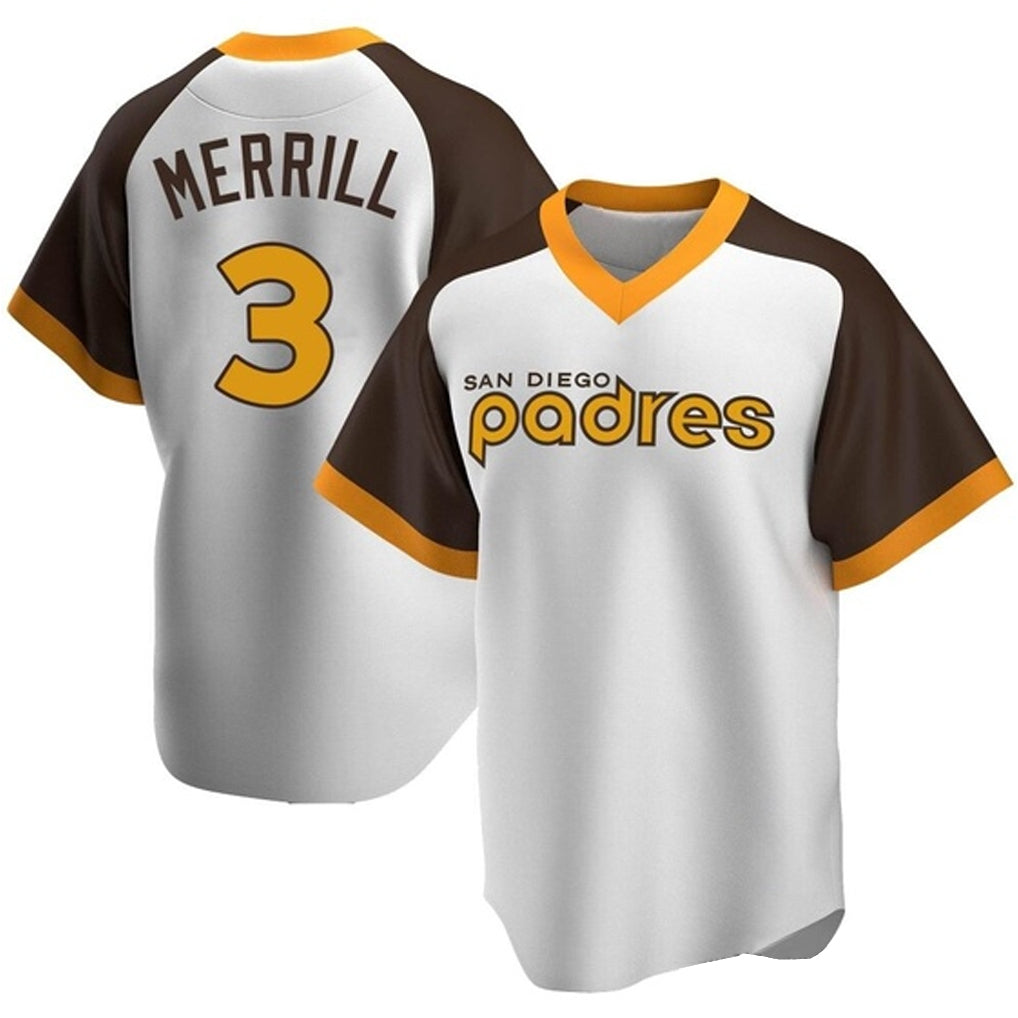 Fenge S.Diego Padres #3 Jackson Merrill Player White Home Cooperstown Collection Replica Game Stitched Jerseys