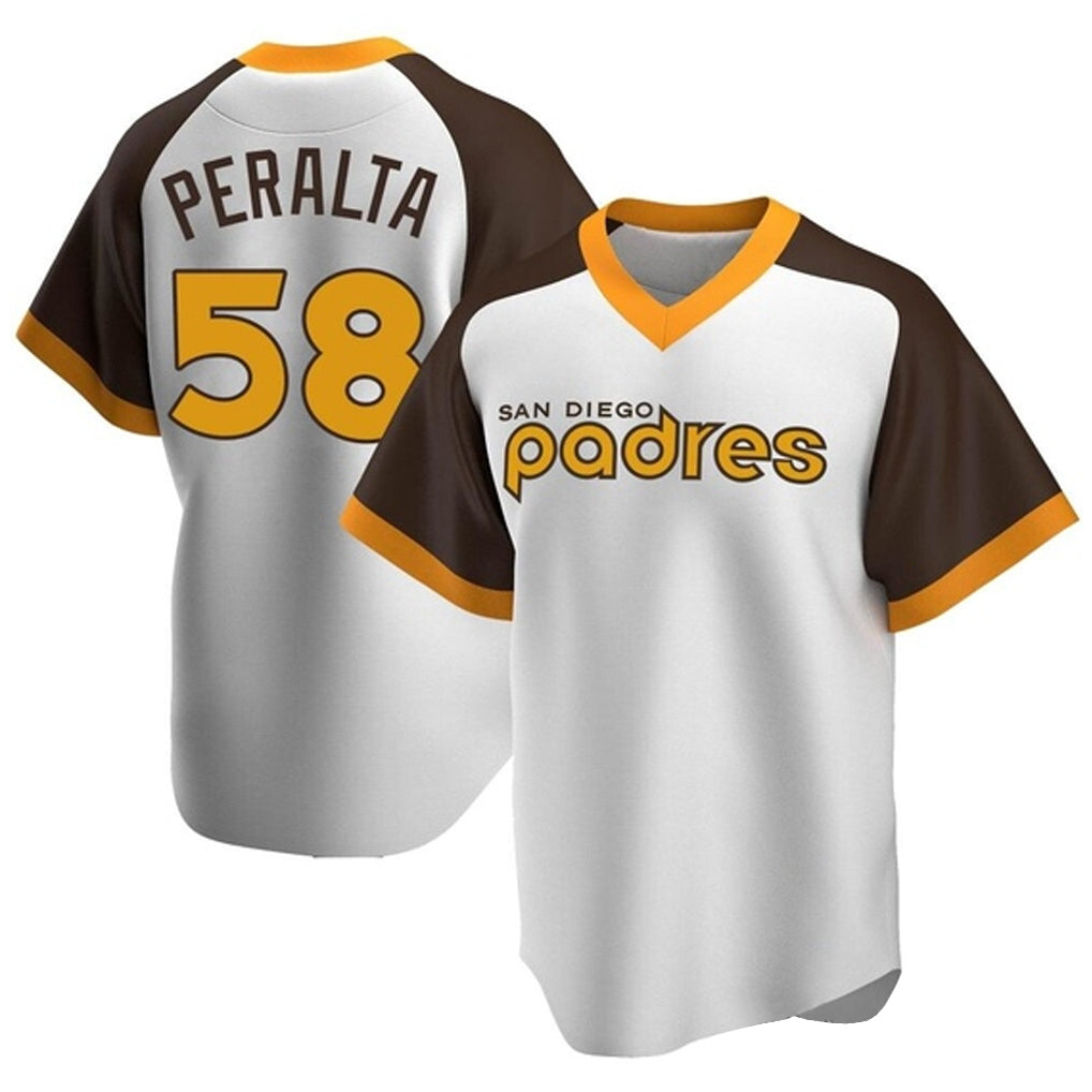 Fenge S.Diego Padres #58 Wandy Peralta Player White Home Cooperstown Collection Replica Game Stitched Jerseys