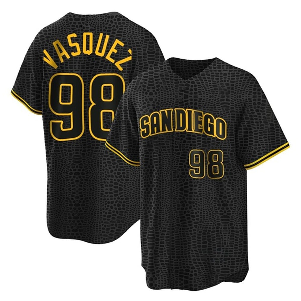 Fenge S.Diego Padres #98 Randy Vasquez Player Black Snake Skin City Home Game Stitched Jerseys