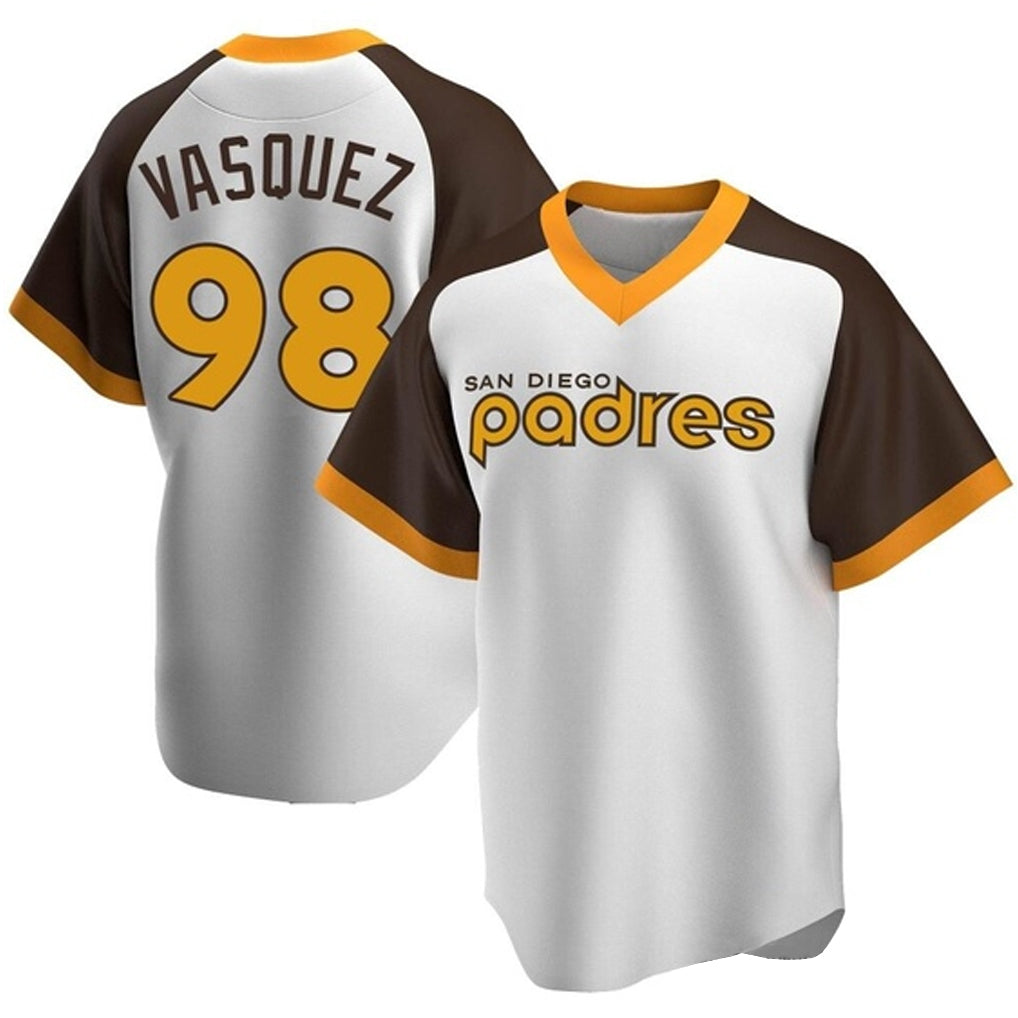 Fenge S.Diego Padres #98 Randy Vasquez Player White Home Cooperstown Collection Replica Game Stitched Jerseys