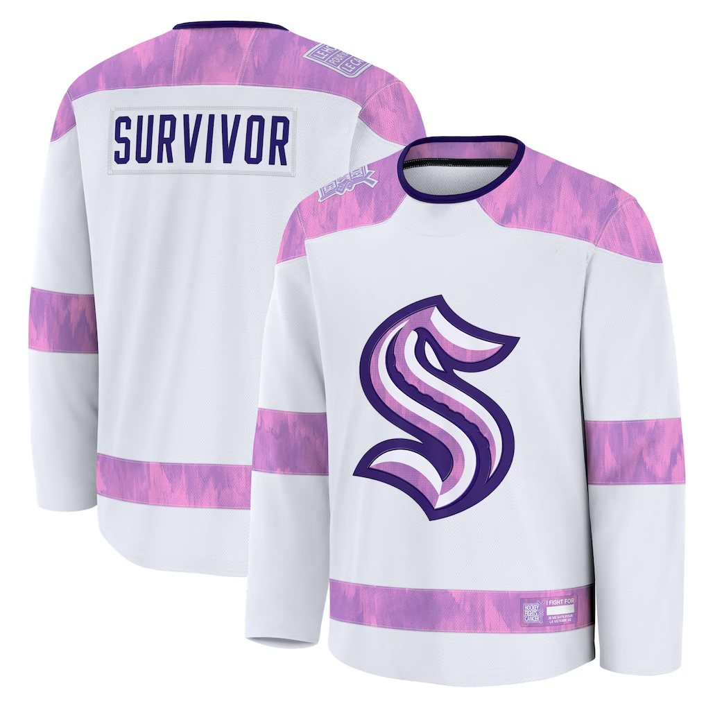Fenge S.Kraken White Hockey Fights Cancer Survivor Practice Jerseys