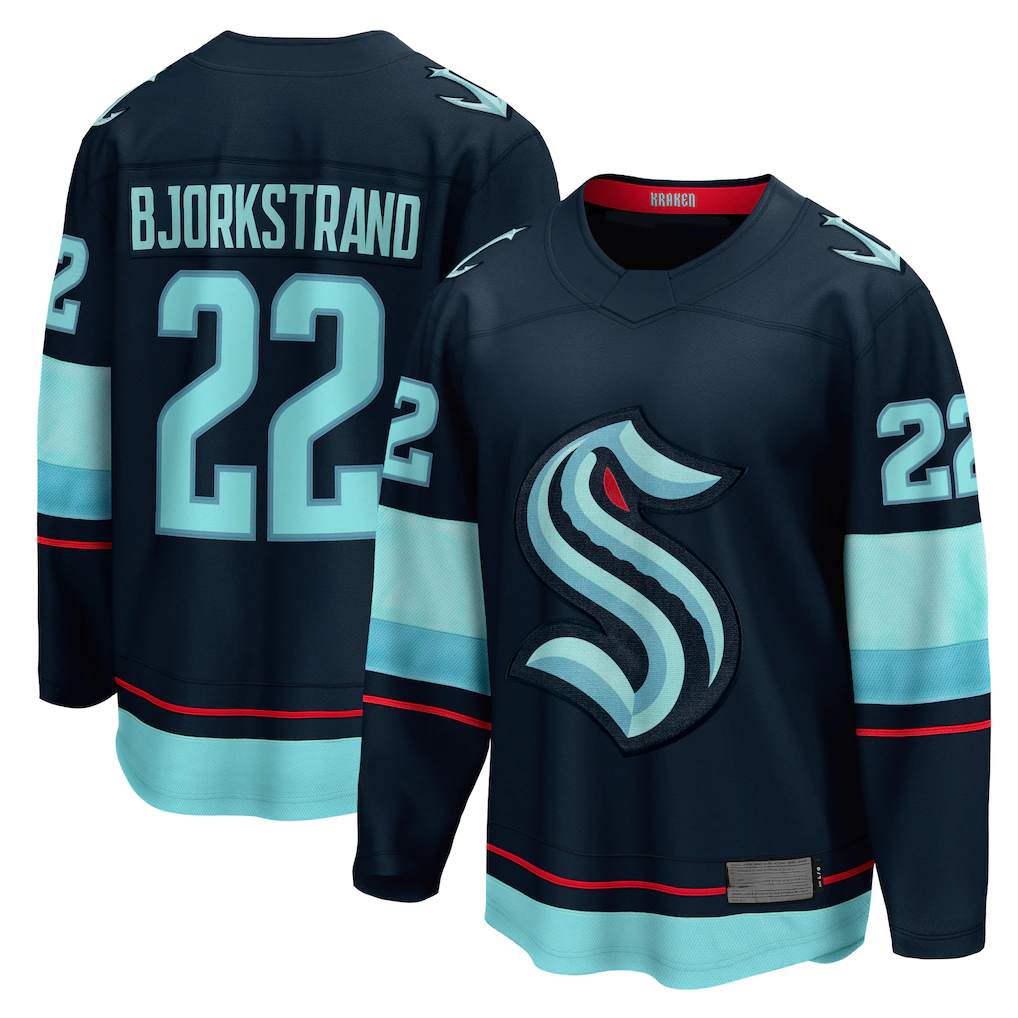Fenge S.Kraken #22 Oliver Bjorkstrand Deep Sea Blue Home Breakaway Player Jerseys