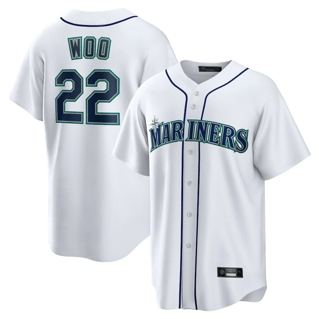 Fenge S.Mariners #22 Bryan Woo Player White Home Game Stitched Jerseys