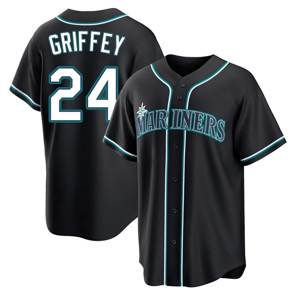 Fenge S.Mariners #24 Ken Griffey Jr Player Black Fashion Home Limited Stitched Jerseys