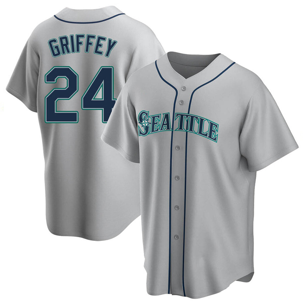 Fenge S.Mariners #24 Ken Griffey Jr Player Gray Home Game Stitched Jerseys