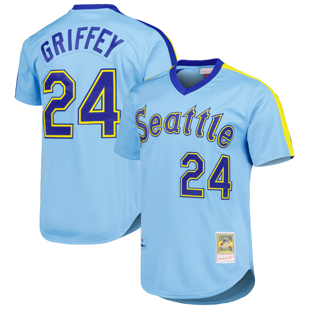 Fenge S.Mariners #24 Ken Griffey Jr Player Light Blue Mitchell & Ness Cooperstown Collection Game Stitched Jerseys