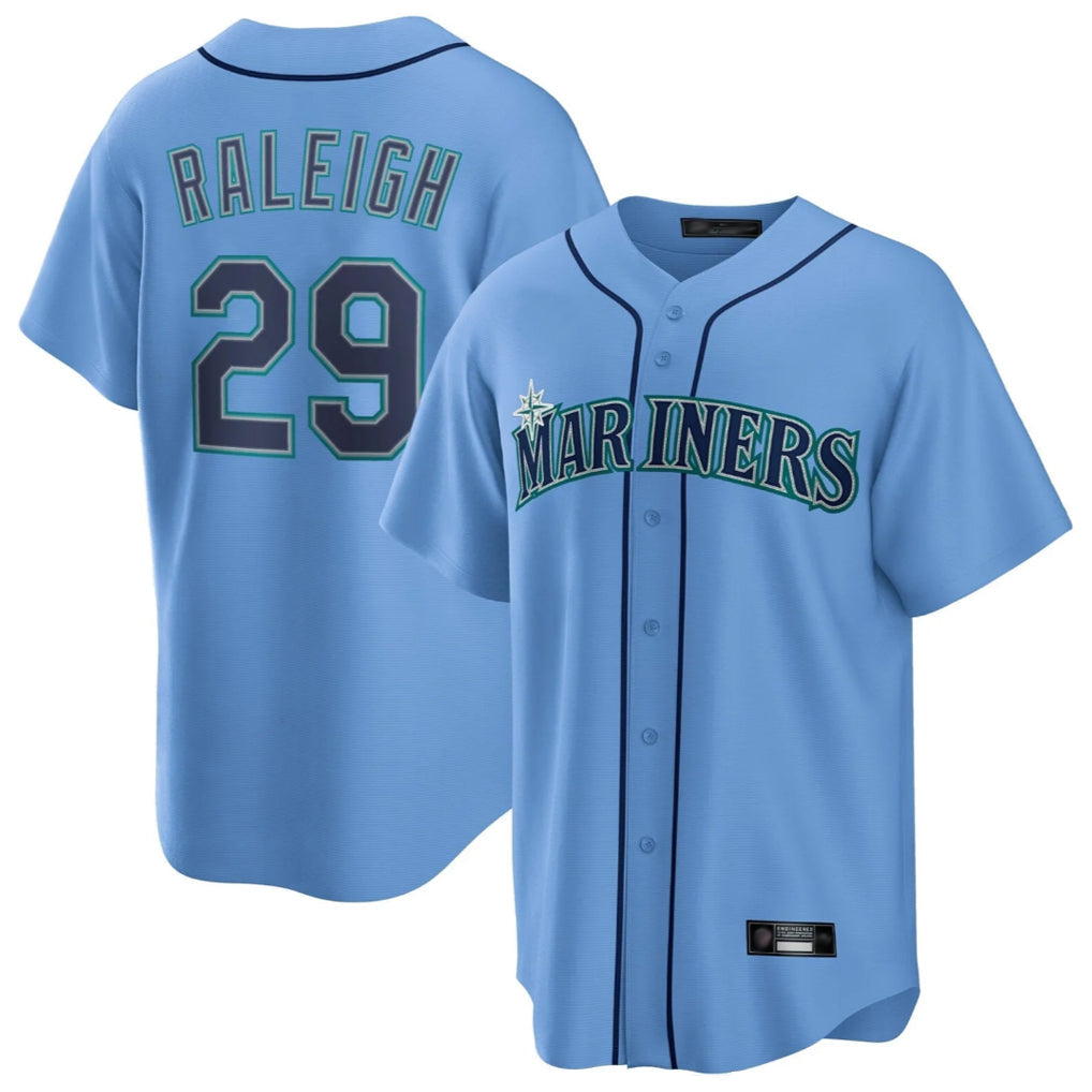 Fenge S.Mariners #29 Cal Raleigh Player Light Blue Home Game Stitched Jerseys