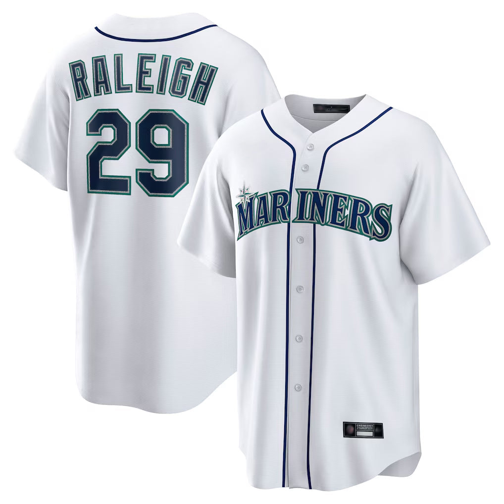 Fenge S.Mariners #29 Cal Raleigh Player White Home Game Stitched Jerseys