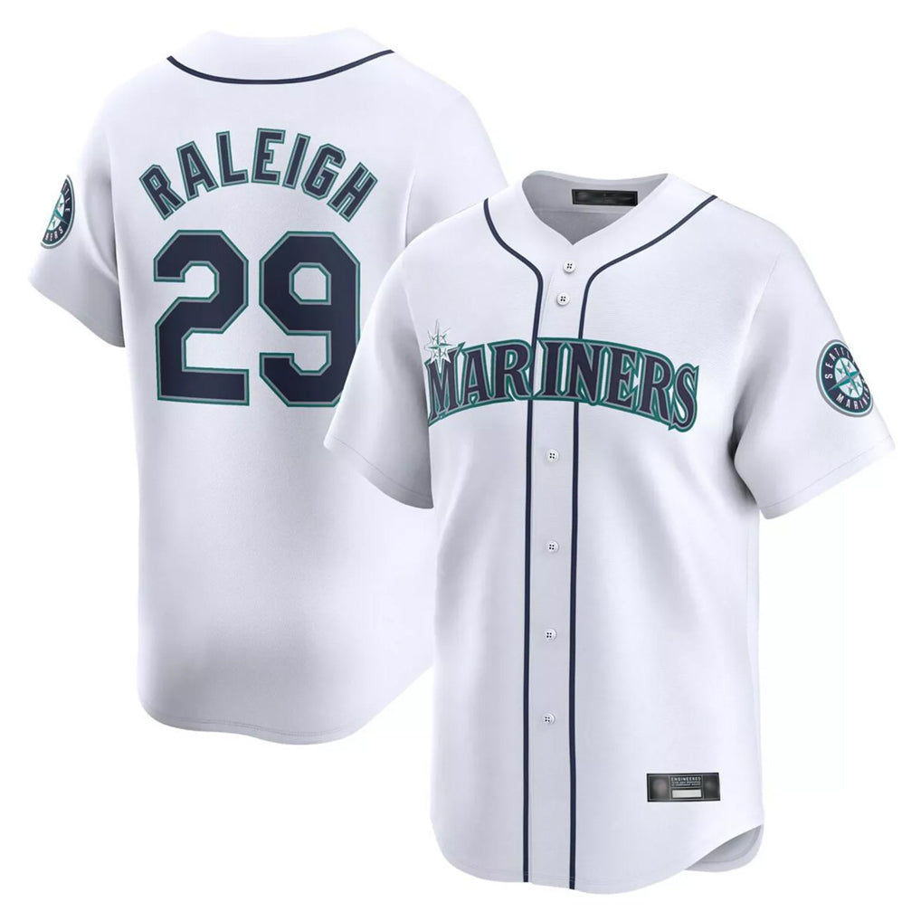 Fenge S.Mariners #29 Cal Raleigh Player White Home Limited Stitched Jerseys