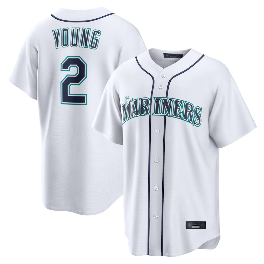 Fenge S.Mariners #2 Cole Young Player White Home Game Stitched Jerseys