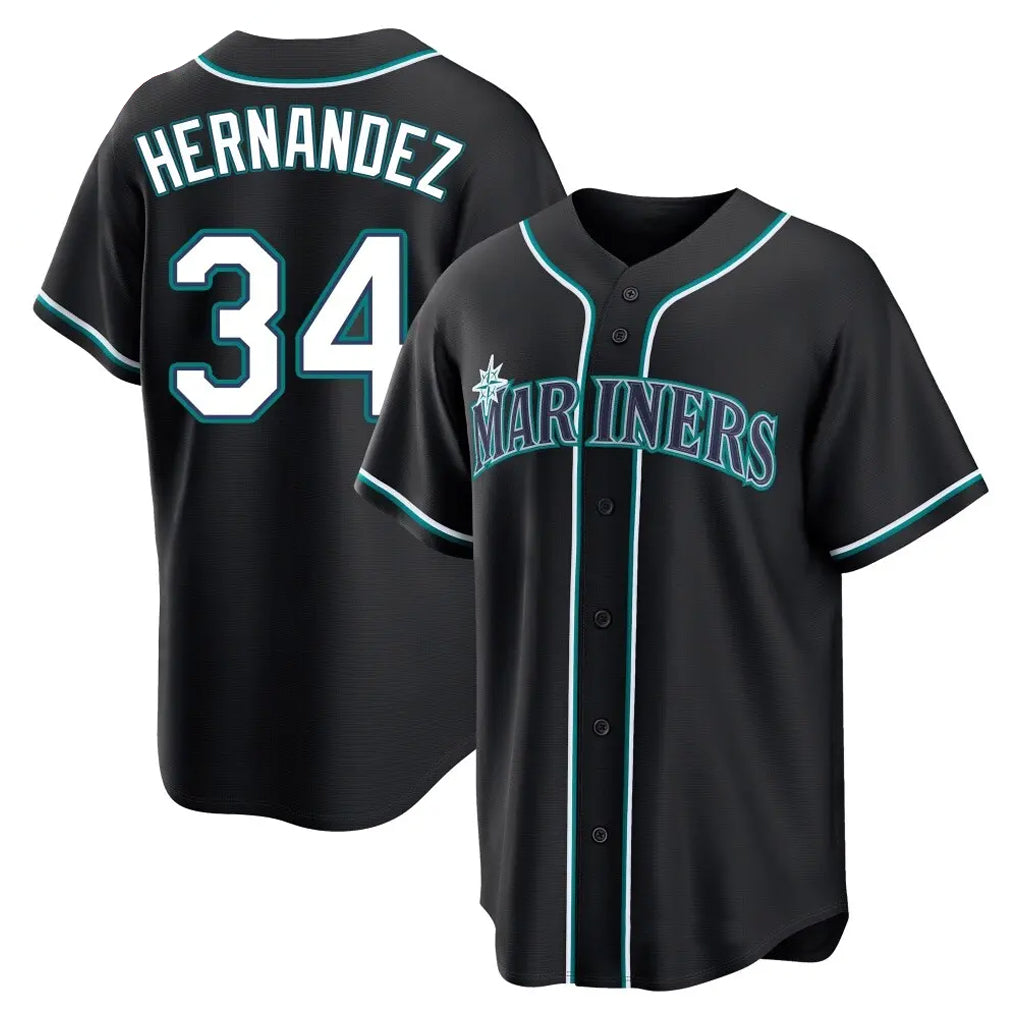 Fenge S.Mariners #34 Felix Hernandez Player Black Fashion Home Limited Stitched Jerseys