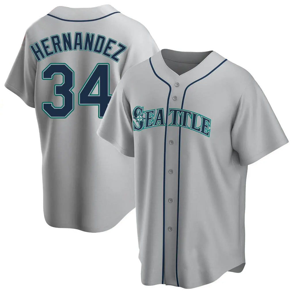 Fenge S.Mariners #34 Felix Hernandez Player Gray Home Game Stitched Jerseys