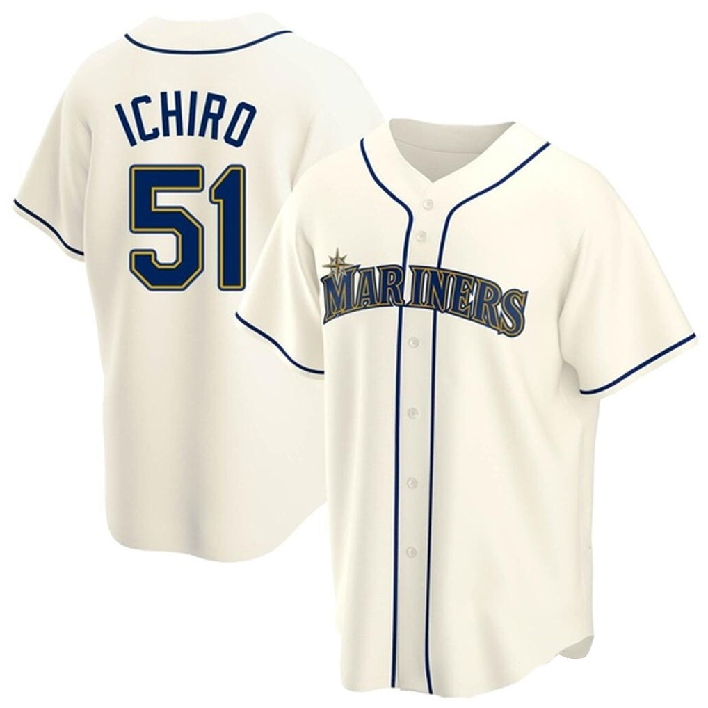 Fenge S.Mariners #51 Ichiro Suzuki Player Cream Home Game Stitched Jerseys