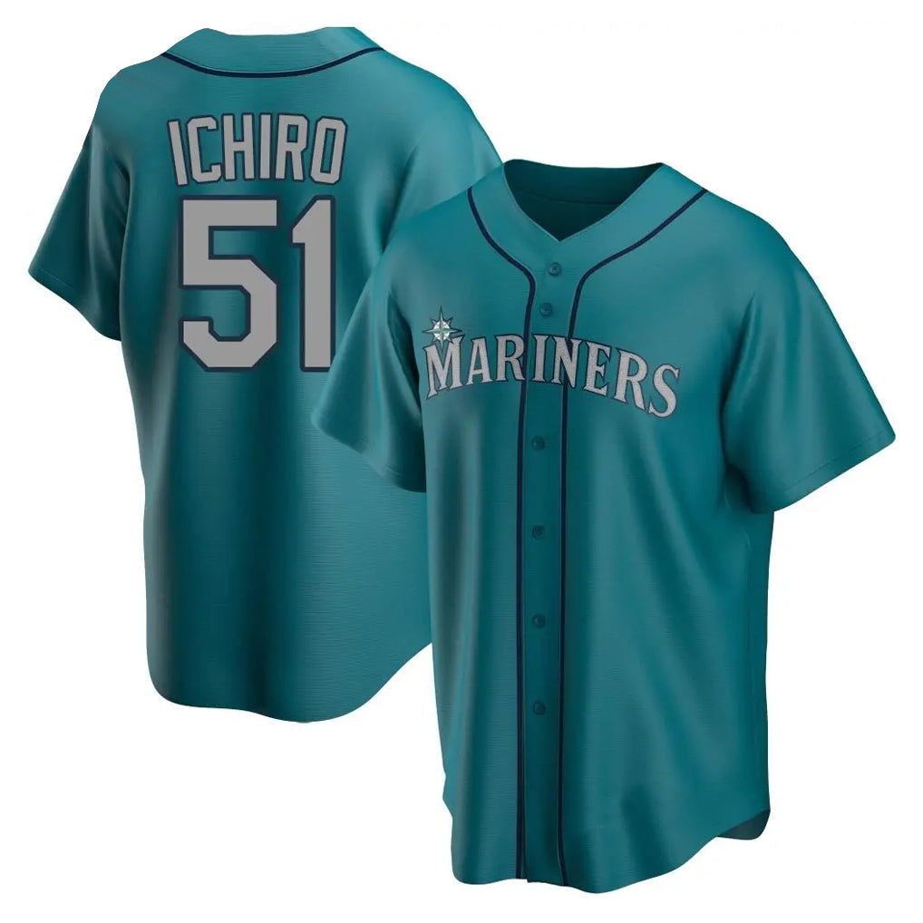 Fenge S.Mariners #51 Ichiro Suzuki Player Teal Home Game Stitched Jerseys