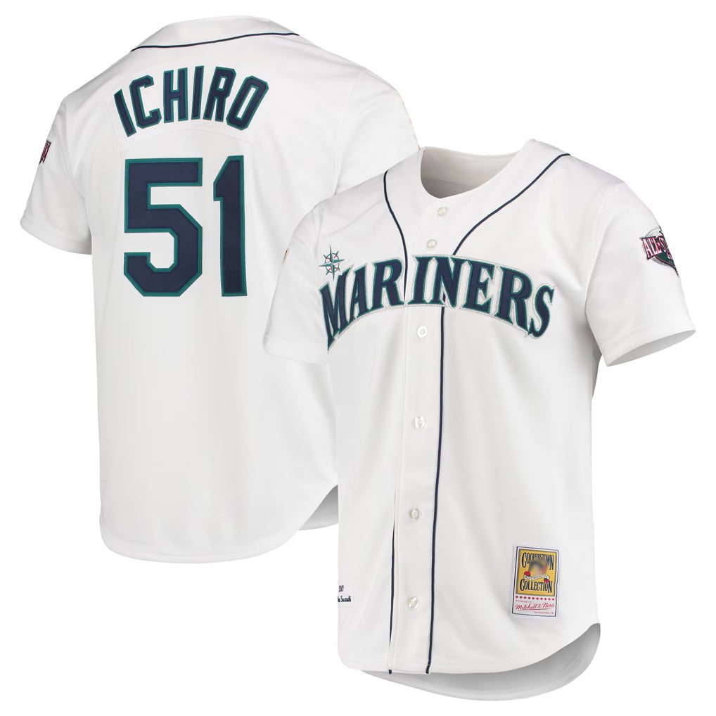 Fenge S.Mariners #51 Ichiro Suzuki Player White Mitchell & Ness All-Star Game Cooperstown Collection Authentic Limited Stitched Jerseys