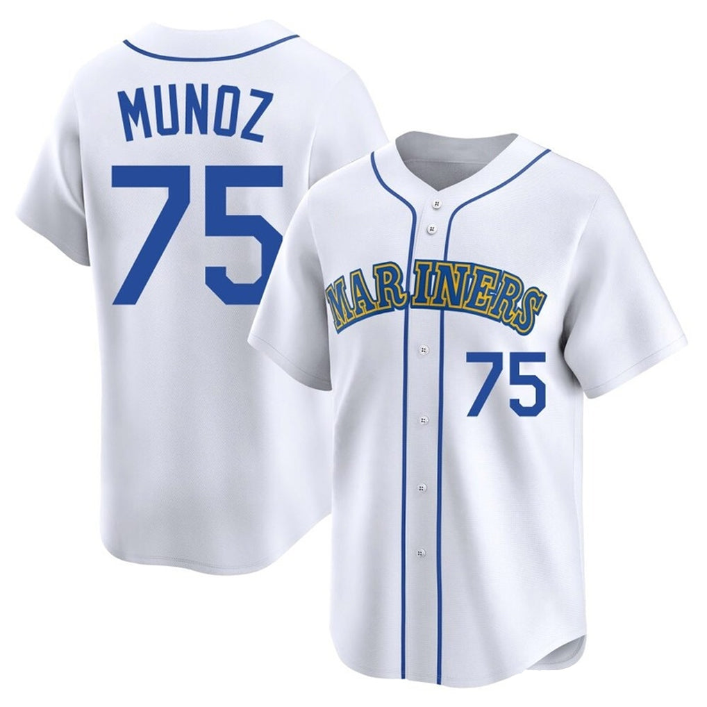 Fenge S.Mariners #75 Andres Munoz Player White Throwback Cooperstown Collection Home Limited Stitched Jerseys