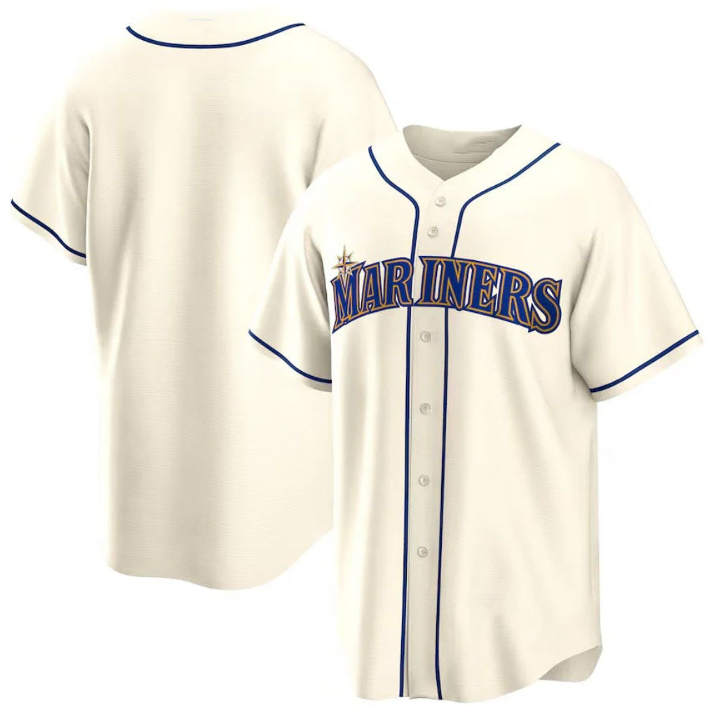 Fenge S.Mariners Blank Player Cream Home Game Stitched Jerseys