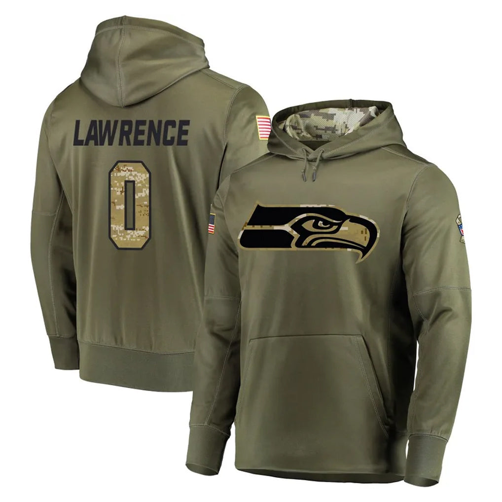 Fenge S.Seahawks #0 DeMarcus Lawrence Player Olive Salute to Service Pullover Hoodie Home Game Stitched Jerseys