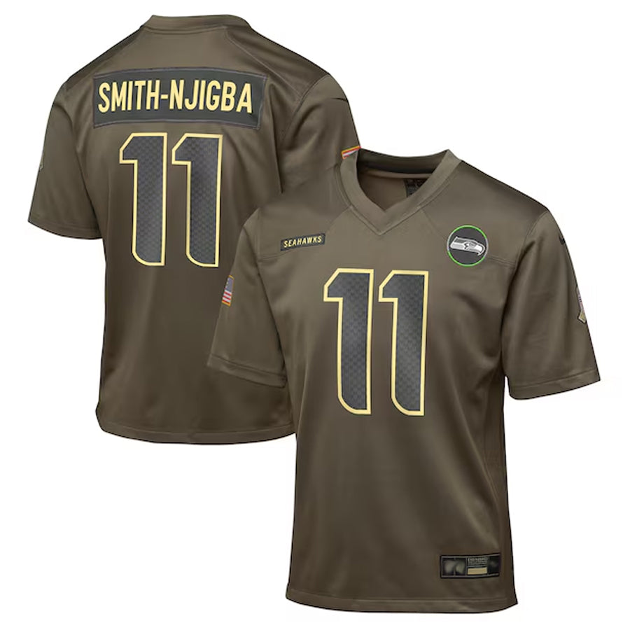 Fenge S.Seahawks #11 Jaxon Smith-Njigba Player Olive Salute to Service Game Stitched Jerseys