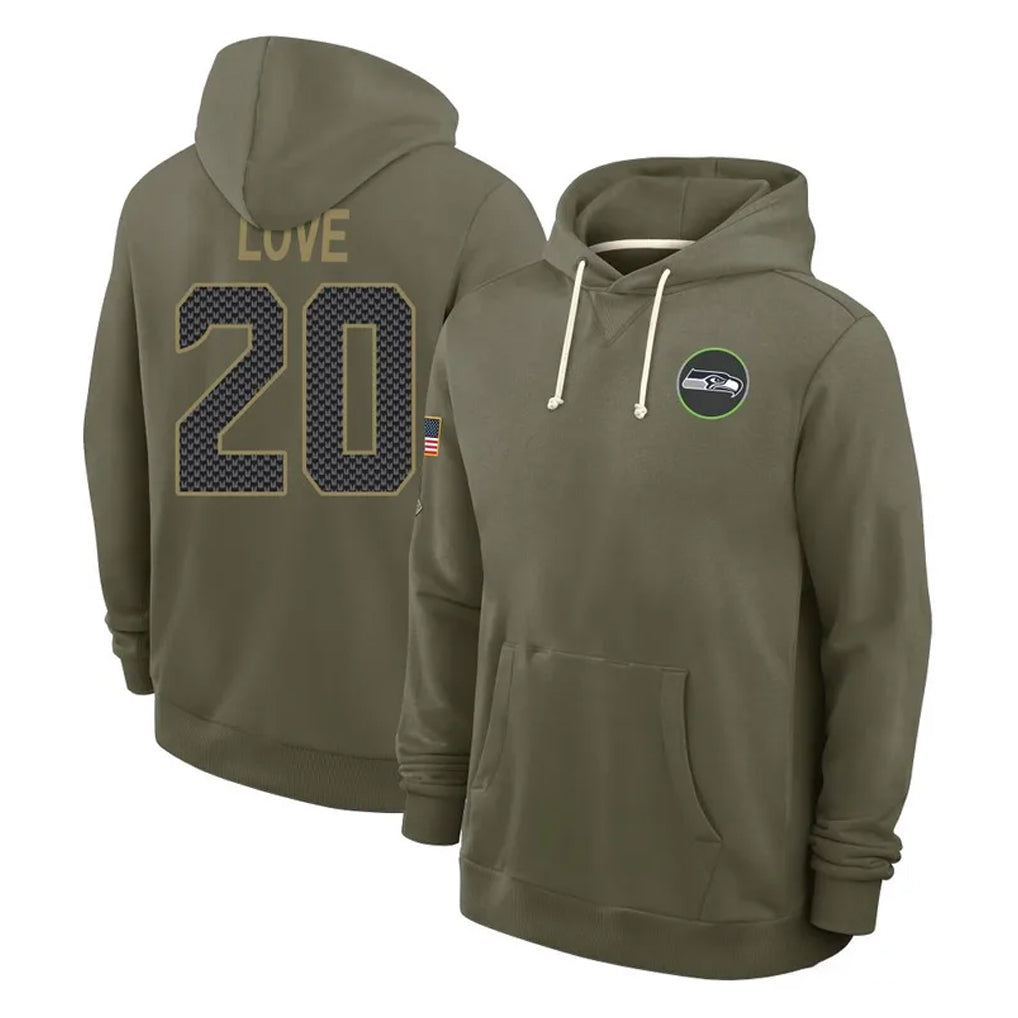 Fenge S.Seahawks #20 Julian Love Player Olive Salute to Service Pullover Hoodies Limited Stitched Jerseys