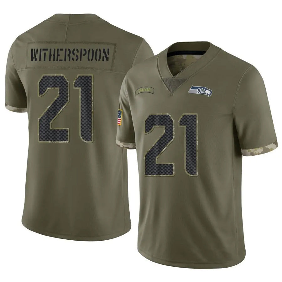 Fenge S.Seahawks #21 Devon Witherspoon Player Salute to Service Olive Stitched Jerseys