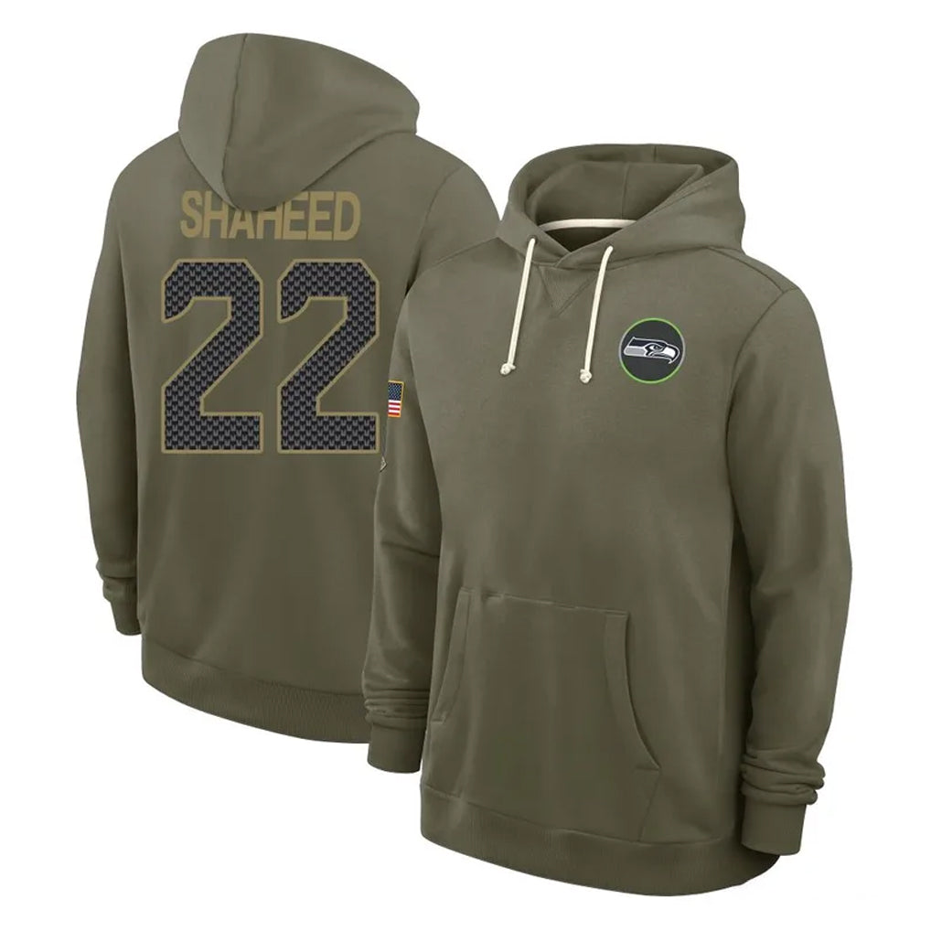 Fenge S.Seahawks #22 Rashid Shaheed Player Olive Salute to Service Pullover Hoodies Limited Stitched Jerseys