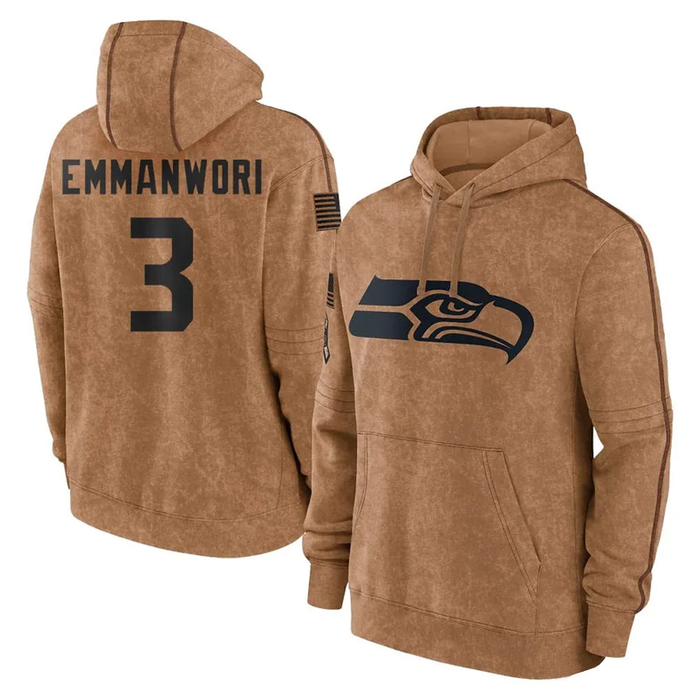 Fenge S.Seahawks #3 Nick Emmanwori Player Brown Limited Salute to Service Pullover Hoodies Game Stitched Jerseys