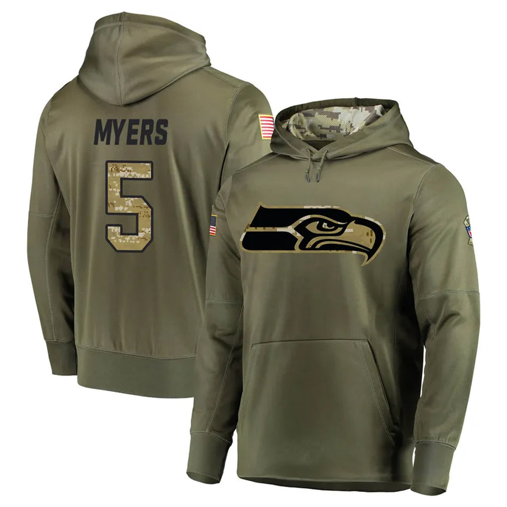 Fenge S.Seahawks #5 Jason Myers Player Olive Salute to Service Pullover Hoodie Home Game Stitched Jerseys
